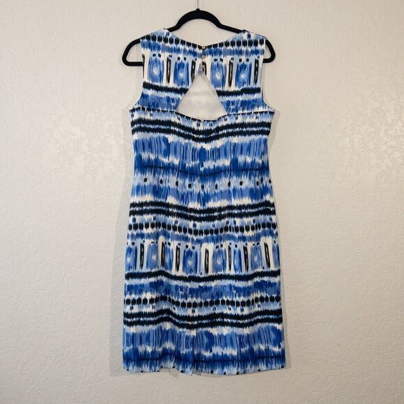 Tahari Arthur S. Levine Blue Ikat Print Linen‎ Blend Dress Size 10 - Picture 8 of 11